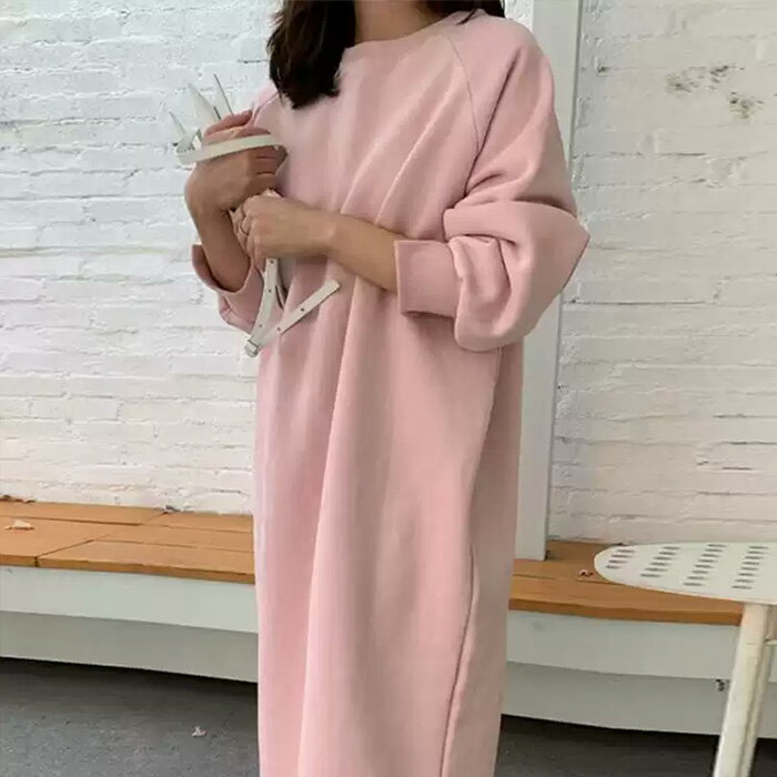 【シンプル スウェット ロングワンピース】長袖 裏毛 ロング ワンピース ゆったり カジュアル リラックス ナチュラル レディース 送料無料 Shes