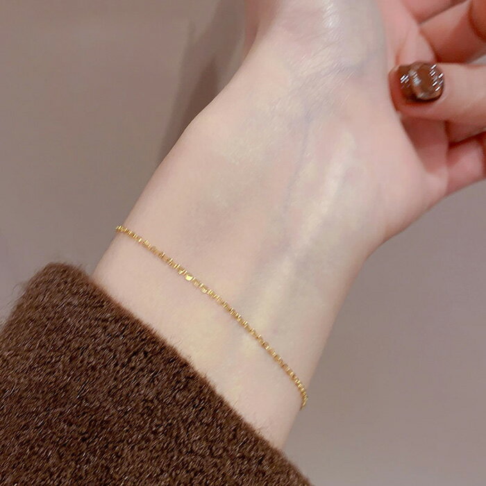 【シンプル 極細 ブレスレット ゴールド 14K メッキ】細い チェーン アクセサリー クール モード レディース シンプル ミニマリスト Shes 送料無料