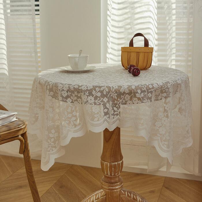 白いレースのテーブルクロス ヴィンテージ風 アンティーク風 コーヒーテーブル 円形/長方形 小さい 大きい レース アンティークレース風 レトロ カントリー インテリア 装飾 布 送料無料 Shes