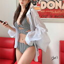【千鳥格子 クロスデザイン リボン ビキニ 水着 上下セット S M L XL】ビキニ オシャレな水着 スイムウエア 可愛い エレガント セクシー モノトーン リゾート 旅行 送料無料 Shes(4)