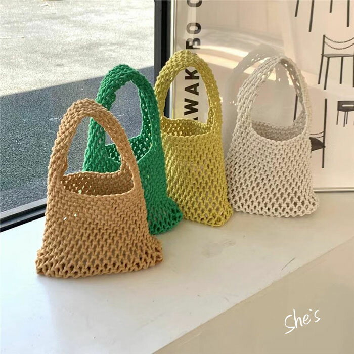 Rakuten - 編込み 手提げ ミニバッグ ミニ バッグ バッグ かばん 小さいバッグ 小さいかばん カジュアル シンプル カゴ カゴバッグ 籠 かごバッグ 小さいサイズ 春 夏 可愛い 送料無料 Shes