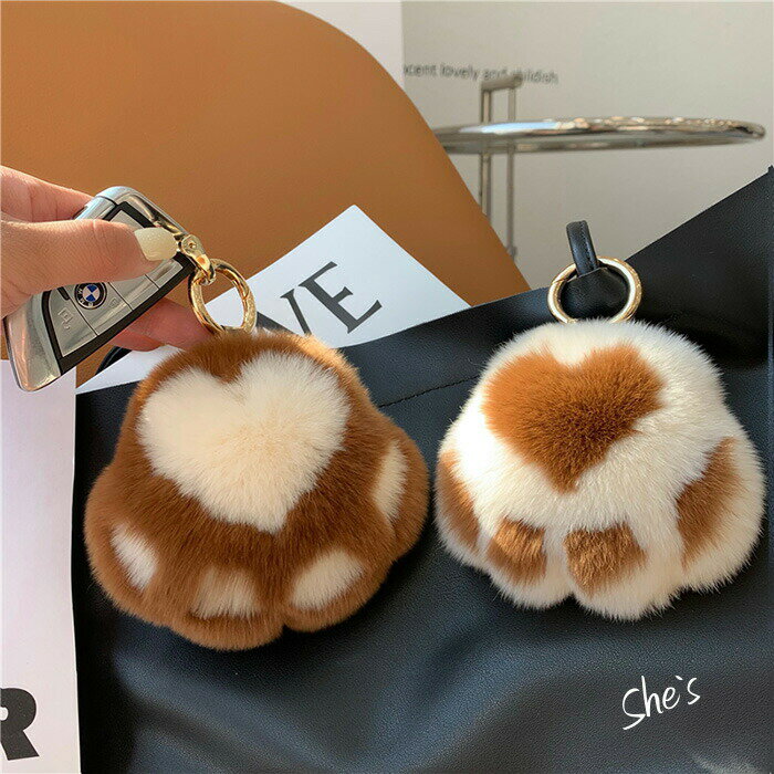 楽天Shes【 ラビットファー キャット キーホルダー 】ハート 猫 猫の手 肉球 ぬいぐるみ ファー 癒し 可愛い かわいい ふわふわ もこもこ リアルファー 自動車キーホルダー プレゼント ギフト 送料無料 Shes