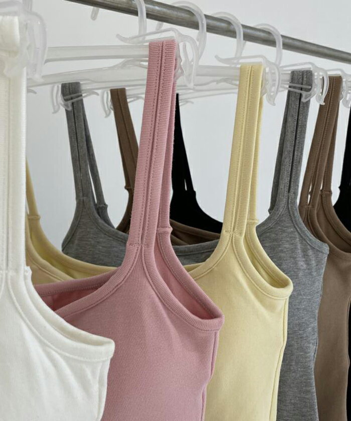 【 6colors コットン パット付き ダブルストラップ クロップド キャミソール 】ショート丈 ショート シンプル カジュアル インナー 韓国 韓国系 送料無料 Shes