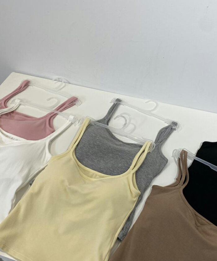 【 6colors コットン パット付き ダブルストラップ クロップド キャミソール 】ショート丈 ショート シンプル カジュアル インナー 韓国 韓国系 送料無料 Shes