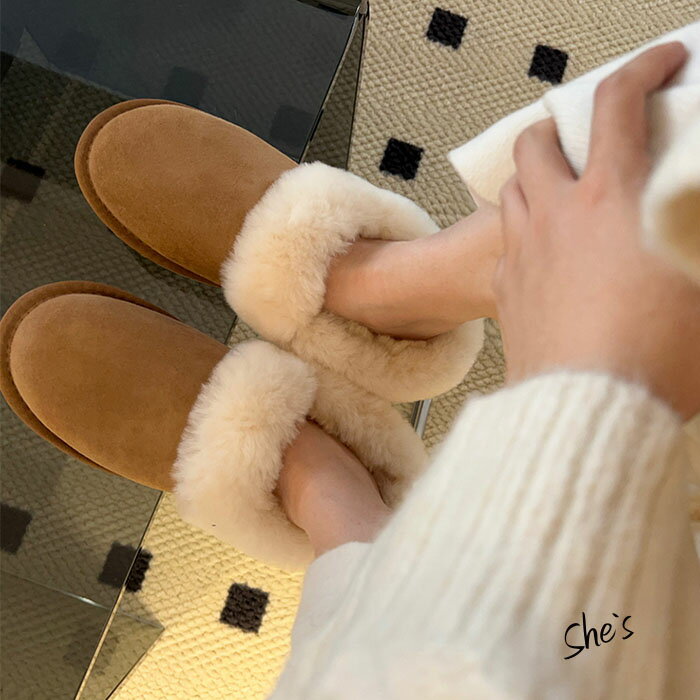 【 ムートンブーツ ショート 】ショートブーツ フラットスエード スウェード ムートン ショート ブーツ らくちん ブーツ ショートブーツ ファー 靴 シューズ カジュアル ママ 春 冬 秋 柔らかい らくちん おしゃれ 可愛い もこもこ ふわふわ 保温 軽い 送料無料 Shesのサムネイル