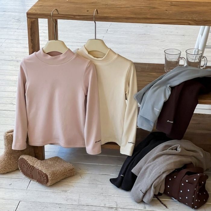 子供用 ハイネック カットソー 加厚タイプ 裏ソフトフリース 二重 保温 シンプル コットン 綿 インナー..