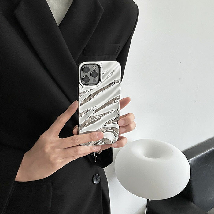iphoneケース シルバー メタリック TPU 3D ドレープ テクスチャ- 艶あり iphoneケ...