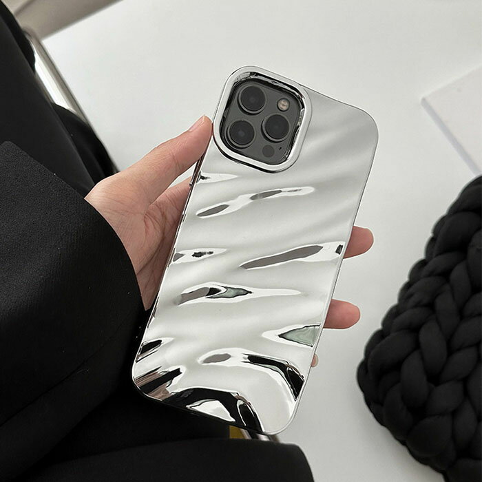 iphoneケース シルバー メタリック TPU 3D ドレープ テクスチャ- 艶あり iphoneケ...