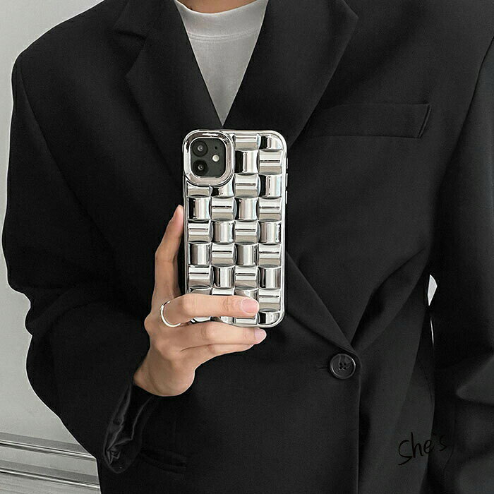 立体編みデザイン シルバー メタリック シリコン iPhoneケース スマホケース スマ...