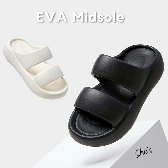 Rakuten - EvaMidsole 厚底 サンダル 3.5cm 外履き 庭履き EVAスリッパ サンダル ルームシューズ 浴室サンダル 浴室スリッパ シンプル 室内履き くつ シューズ クッション オシャレ おしゃれ レディース クッション らくちん 韓国 春 夏 秋 冬 送料無料 Shes
