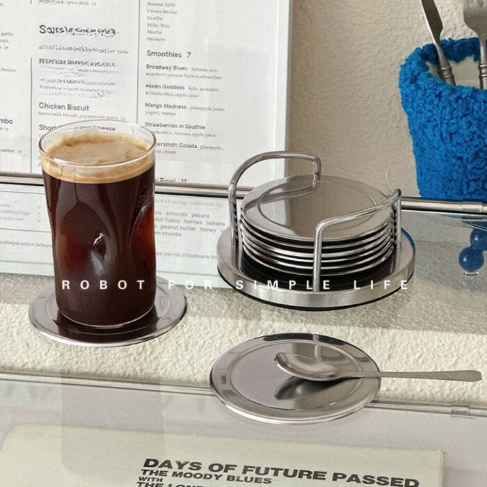 Rakuten - コースター ステンレス シルバー 5枚セット収納ケース セット コースターセット スチール 金属 カフェ風 韓国風 インダストリアル ミニマル シンプル 送料無料 Shes