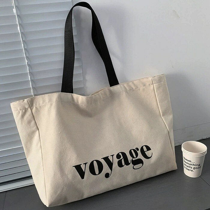 Rakuten - 大容量 キャンバスバッグ ロゴ ショルダー×手提げ バッグ 43×34cm ショルダー バッグ かばん 大きいバッグ カジュアル シンプル ショルダーバッグ 学生 バッグ 春 夏 秋 冬 送料無料 Shes