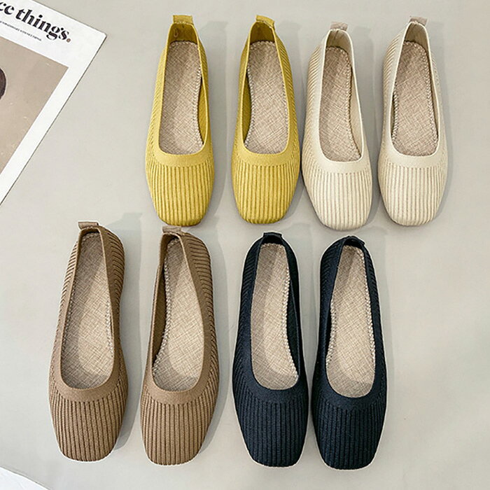 やわらか リブ編み スクエア パンプス オールシーズン フラットシューズ ぺたんこ バレーシューズ 靴 シューズ カジュアル シンプル ママ ミセス ヤング ミセス シニア 大きいサイズ 小さいサイズ 春 夏 秋 冬 柔らかい らくちん おしゃれ 軽量 軽い 送料無料 Shes limue-10001391 Shes サンプル画像2