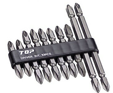 トップ工業 TOP 電動ドリル用ドライバビットセット 10本セット / +No.2×65 4本 +No.2×45・110各2本入り..