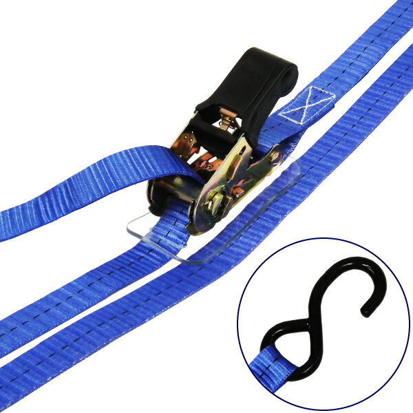 FREAK ラッシングベルト青 S字フック0.4ton 幅25mm×長さ0.5+2m L-S0402 【荷役2021】　メーカー直送代..