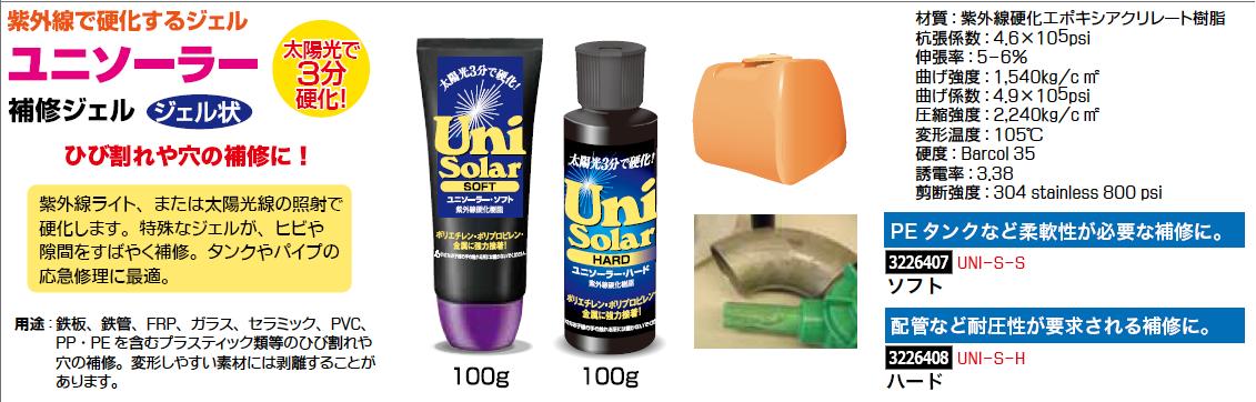 紫外線で硬化する補修ジェル　ユニソーラー　ソフト　UNI-S-S　ひび割れ　穴の補修 【REX2018】