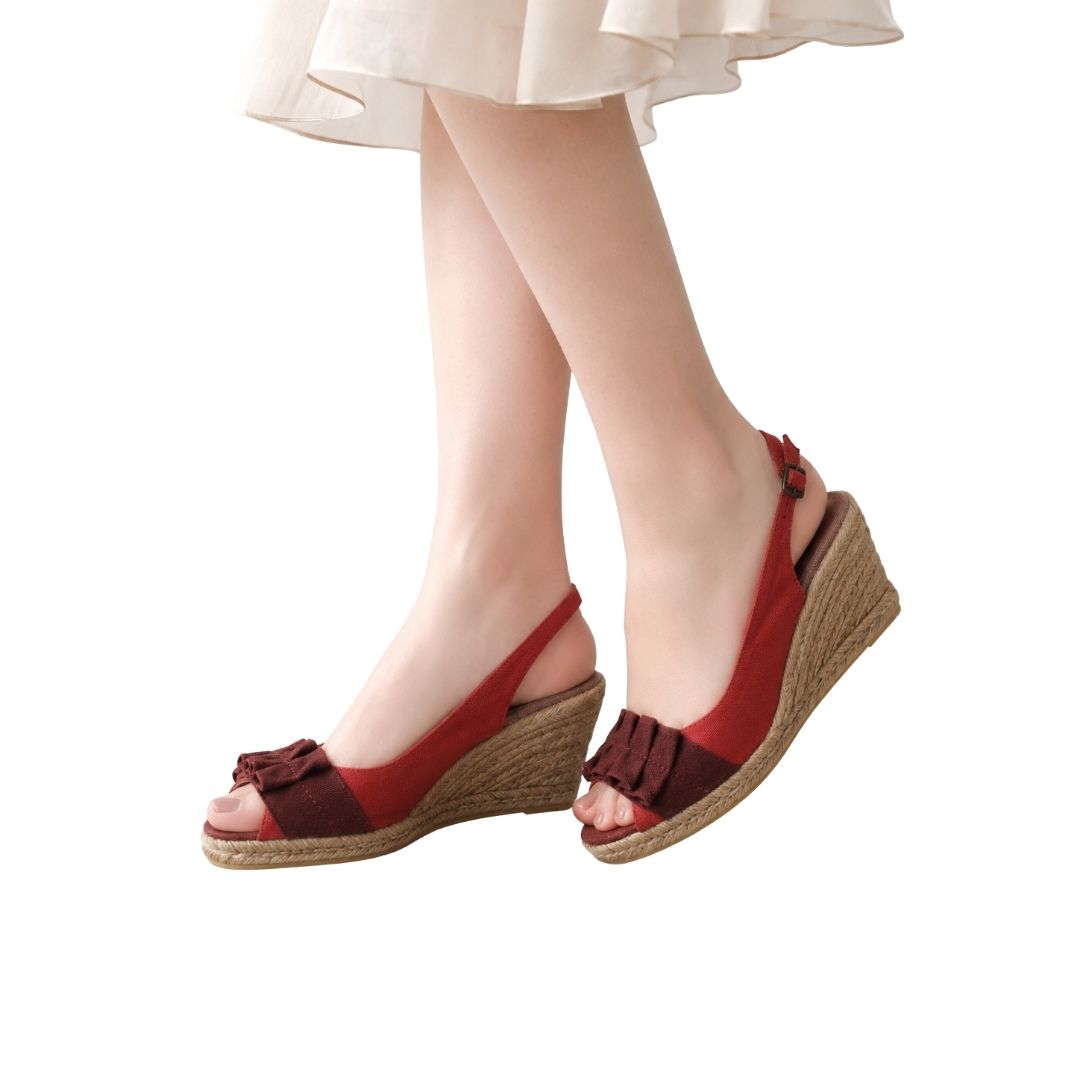【未使用品】GAIMO ガイモ ウェッジサンダル コルク 麻 ジュート バックストラップ バックル 厚底 スペイン製 レッド 39 25 25.5 レッド系 39 日本サイズ 25-25.5