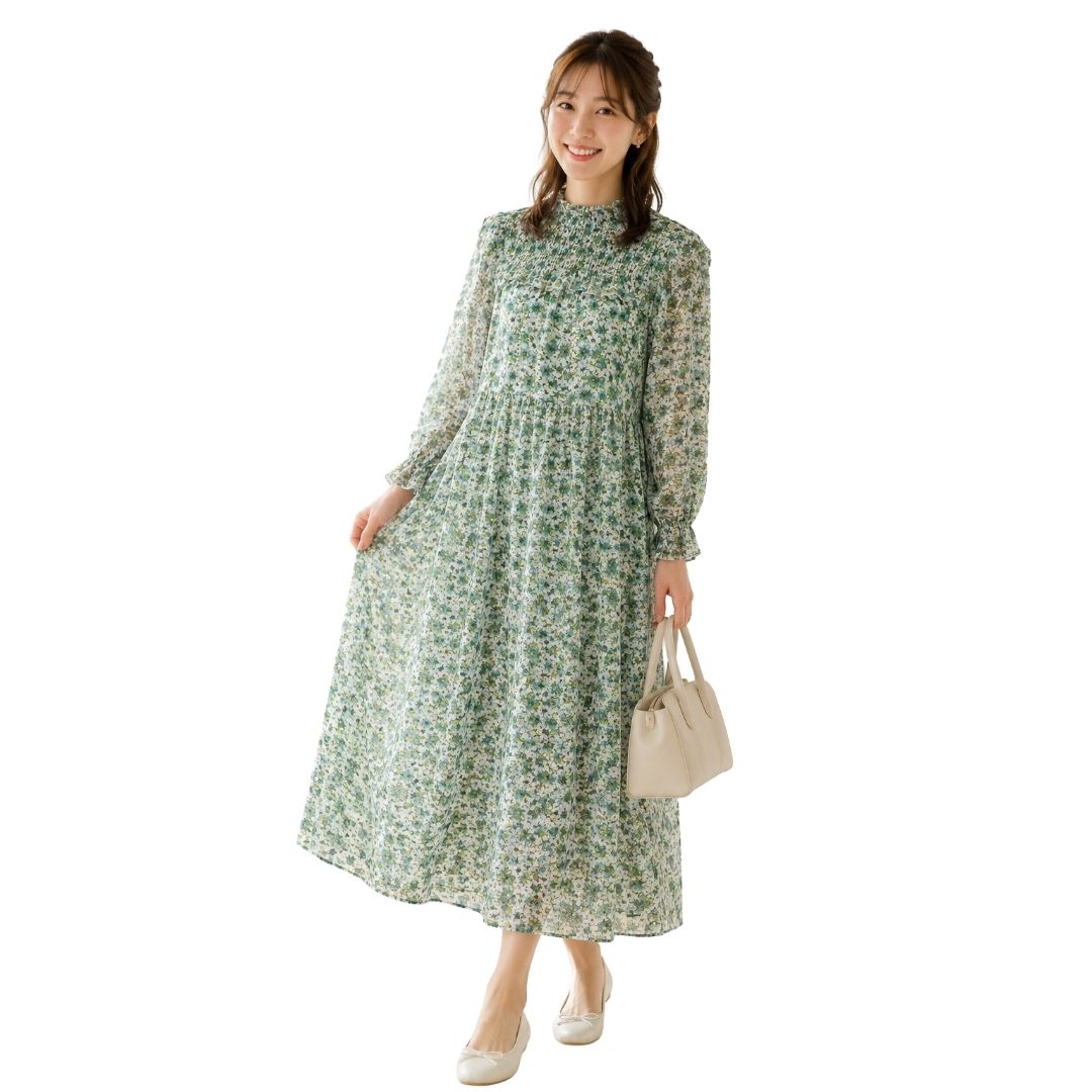 極美品☆JILL STUART 花柄パワショルワンピースシルクシホォン100％ 極