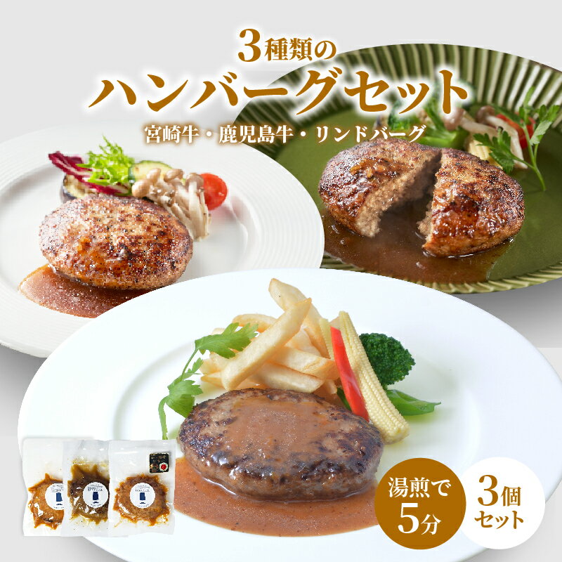 グルメ・食べ物（2000円程度） ハンバーグ 湯煎 ハンバーグ【冷凍】国産 和牛ハンバーグ【3種類セット】鹿児島牛 宮崎牛 黒毛和牛 ハンバーグ オニオンソース 湯せん 簡単調理 冷凍 真空パック 食べ比べ 個包装 お取り寄せ グルメ 惣菜 お惣菜 母の日 父の日 お歳暮 お中元 誕生日 ギフト 贈答品