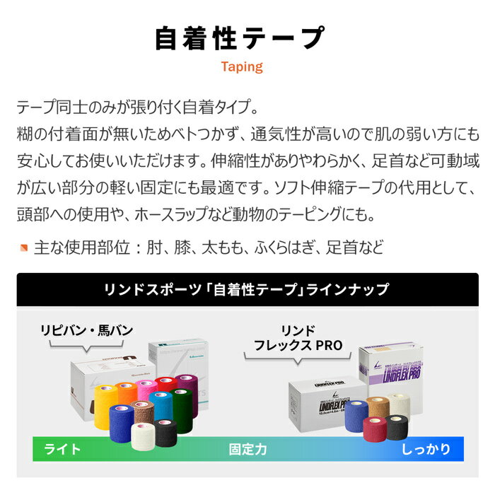 自着性テープ リンドフレックス PRO テーピング 幅75mm タン/青/緑/黒/ピンク/赤/...