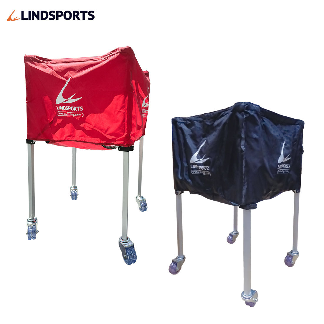 LINDSPORTS　丈夫ボールカートST (黒/赤) ボールカゴ　ボールキャリー 折りたたみ式 キャリーケース付..