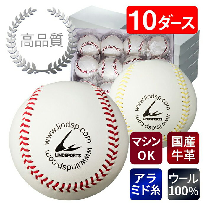 硬式ボール 硬式球 野球 B革 10ダース （120球入）国産牛革 バージンウール100% 練習用ボール 練習球 アラミド糸 赤/黄 LINDSPORTS リンドスポーツ