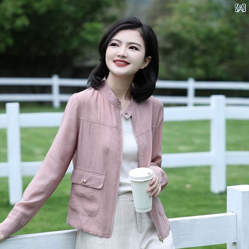 レディース 服 スリム ジッパー スタンドカラー 長袖 ジャケット 女性 ショート スタイル 2025 夏 アウトドアウェア