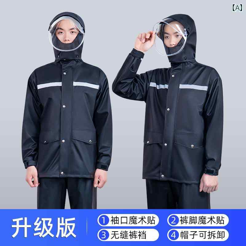 レインコート レインパンツ スーツ（ 男女兼用） スプリット テイクアウト ライダー ロング 丈 フルボ..