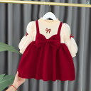 春 ドレス ベビー プリンセス スカート 1歳 女の子 ピンク レッド リボン 長袖 おしゃれ