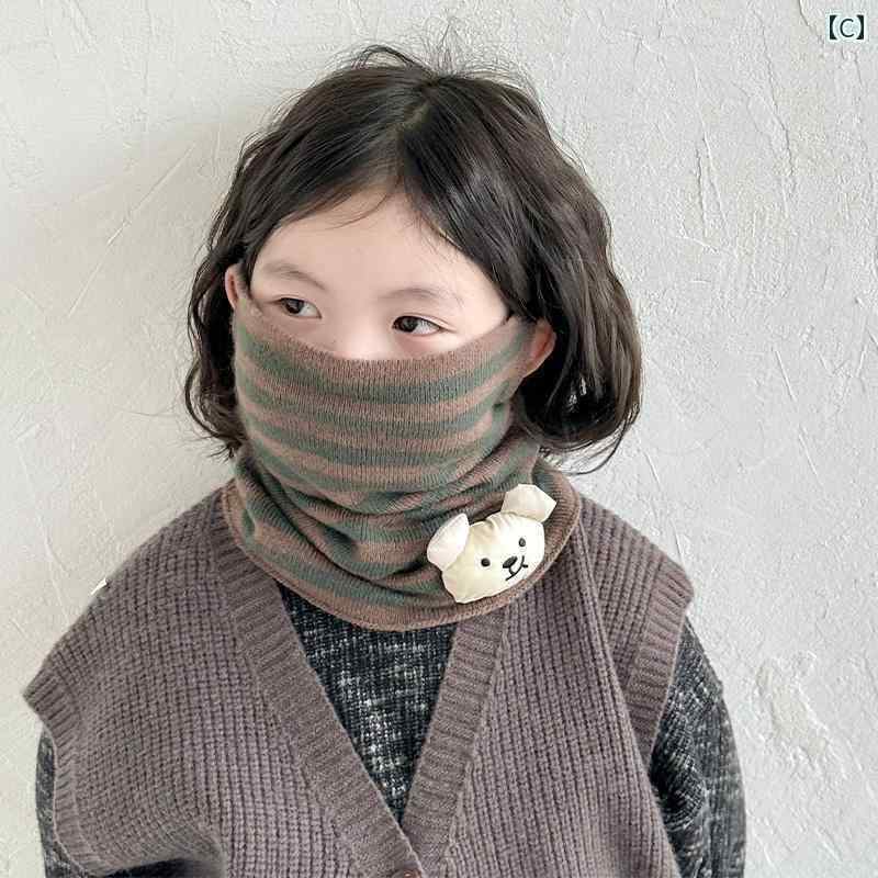 子供用マフラー秋冬季ストライプのカートゥーン赤ちゃんマフラー保温ニット男女の...
