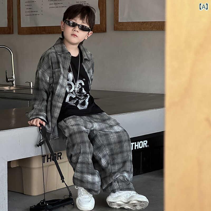 男の子 秋 スーツ 韓国 子供 クール チェック 柄 ルーズ ボーイズ ストリート ダン...