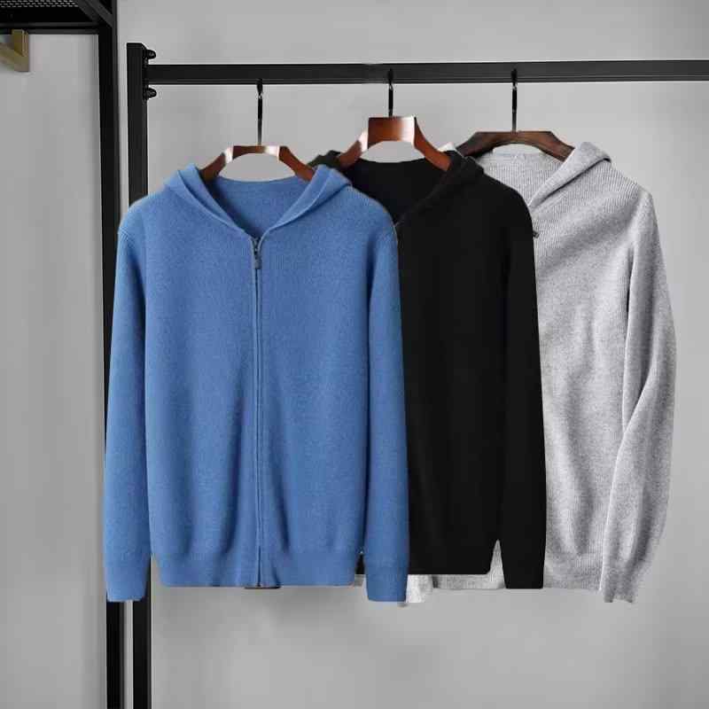 カーディガン メンズ ニット 韓国 リブ 裾 フード付き ポリエステル 混紡 トップス ライトブルー ブラック グレー
