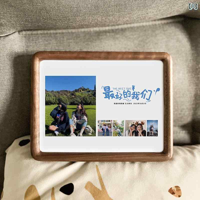 シンプル おしゃれ テーマ カップル 写真 子供 成長 結婚 記念日 ギフト 無垢材 フォトフレーム テーブ..