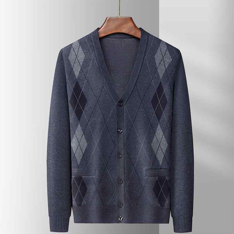 カーディガン メンズ ニットカーディガン ウール 長袖 Vネック ミドルエイジ 厚手 裏起毛 暖かい ビジネス カジュアル トップス 秋冬 黒 グレー 赤 紺