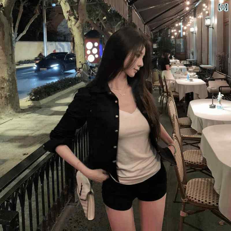 秋 女性用 アメリカン ブラック ジャケット 韓国 小さめ ルーズ カジュアル スリム ショート 長袖 トップ おしゃれ クロップド