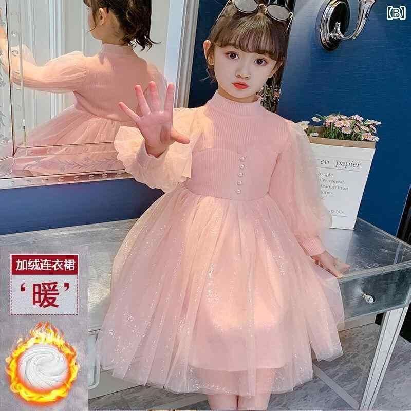LINEAR shopの女の子 キッズ ドレス メッシュ スカート プラスベルベット 暖かい スーパー 妖精 パフ 西洋 秋冬 プリンセス カート 夏｜アングル2