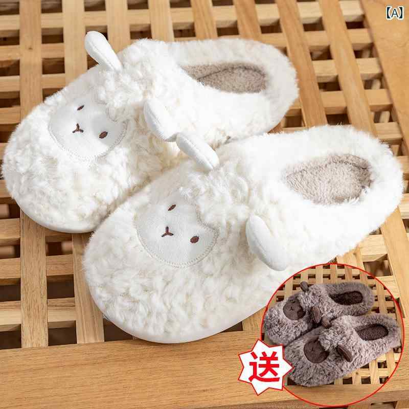 カップル 綿 スリッパ 女性 冬 スタイル 屋内 ホーム 1ペア メンズ もこもこ ルームシューズ かわいい インテリア ホワイト