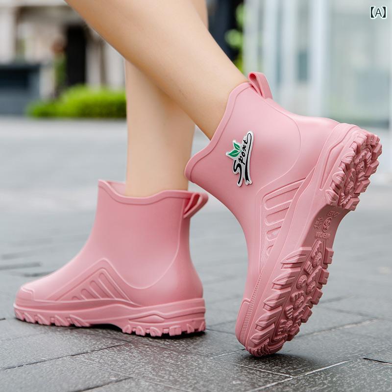 ドイツ風 レインブーツ 女性用 滑り止め おしゃれ ショート チューブ カジュアル アウター ミディアム ベルベット 防水 釣り キッチン ウォーター シューズ ゴム 靴