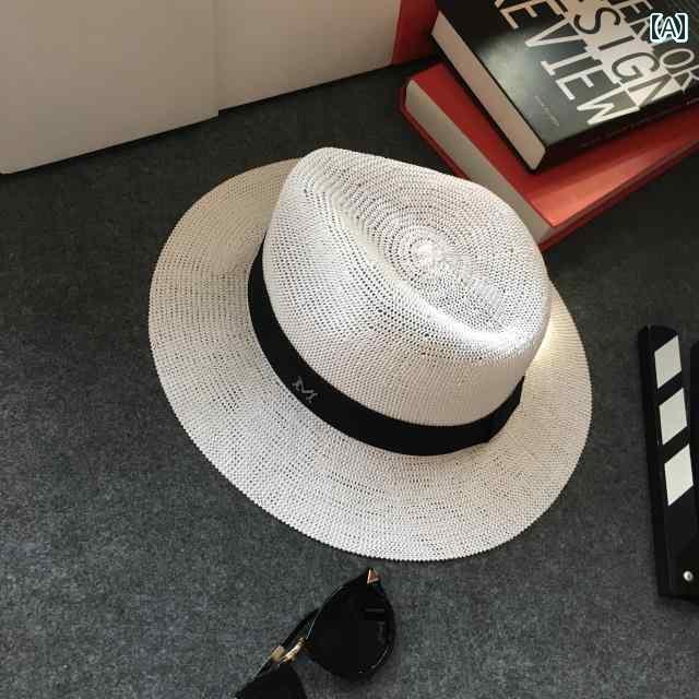 男性 女性 夏 日よけ 帽子 麦わら 平 つば リネン 広い ハット パナマ ビーチ 休暇 ジャズ 旅行用 イニシャル かわいい