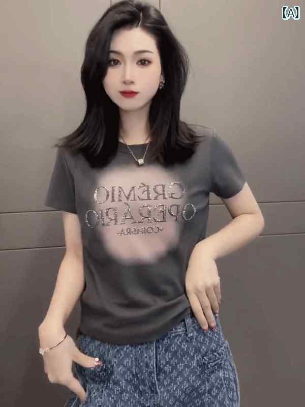 レディース Tシャツ 半袖 2025 夏 ピーチ ハート ホット 韓国 スリムトップス 薄手 スタイル カジュアル コットン ラウンドネック