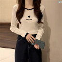春 レディース用 ラウンドネック 長袖 Tシャツ 綿 コントラストカラー プリント ゆったり カジュアル ショート スタイル ストレート ショルダー ボトム ト...