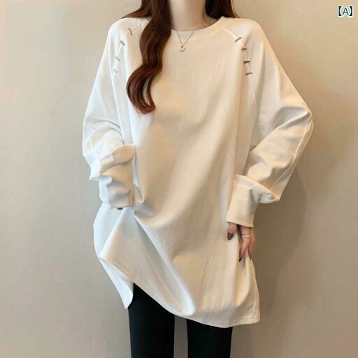 ラグランスリーブ ストレート ショルダー ホワイト 長袖 Tシャツ 女性 2025 春 大きいサイズ 太め mm ミディアム 丈 トップス ラグランスリーブ ストレート ショルダー ホワイト 長袖 Tシャツ 女性 2025 春 大きいサイズ 太め mm ミディアム 丈 トップス