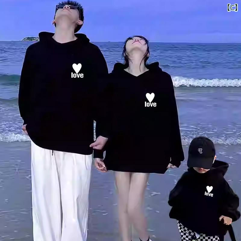 ハートロゴプリントパーカースウェット 家族お揃いコーデ 3人〜4人家族 パパママ 男の子女の子 フーディ