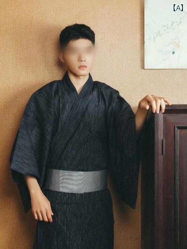 着物 男性 正装 日本 料理 改良 浴衣 和風 写真 撮影 サムライ スクリプト キラー 服 無地 シンプル お..
