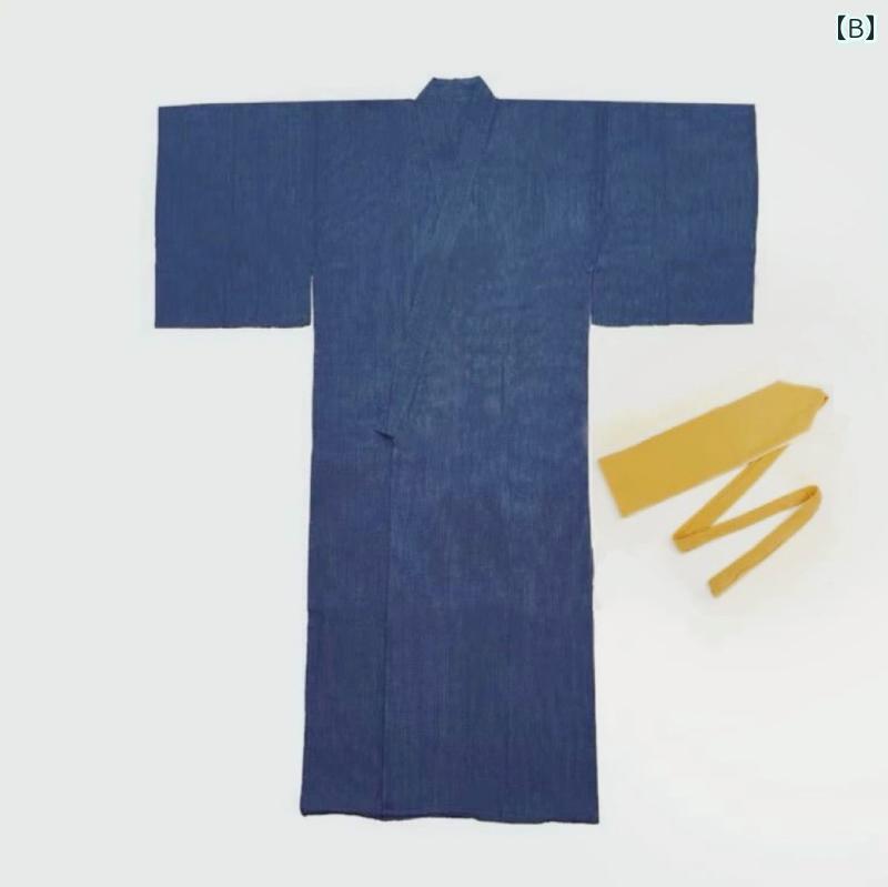 日本の 伝統的な 着物 男性の 浴衣 サムライ ローブ バスローブ サウナ スーツ 写真 服 綿 リネン 通気性 グレー ブルー