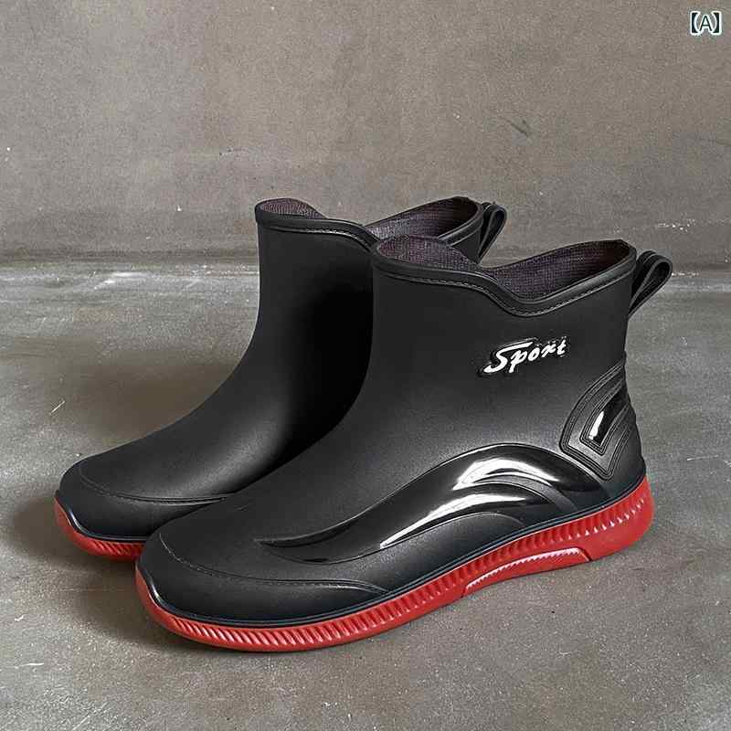 メンズ レインブーツ スプリング ショート チューブ ウォーター シューズ 滑り止め キッチン 作業 労働..