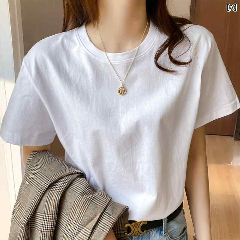 Plain - 半袖 Tシャツ 女性 2025 夏 綿 ゆったり レディース 長袖 トップス シンプル無地