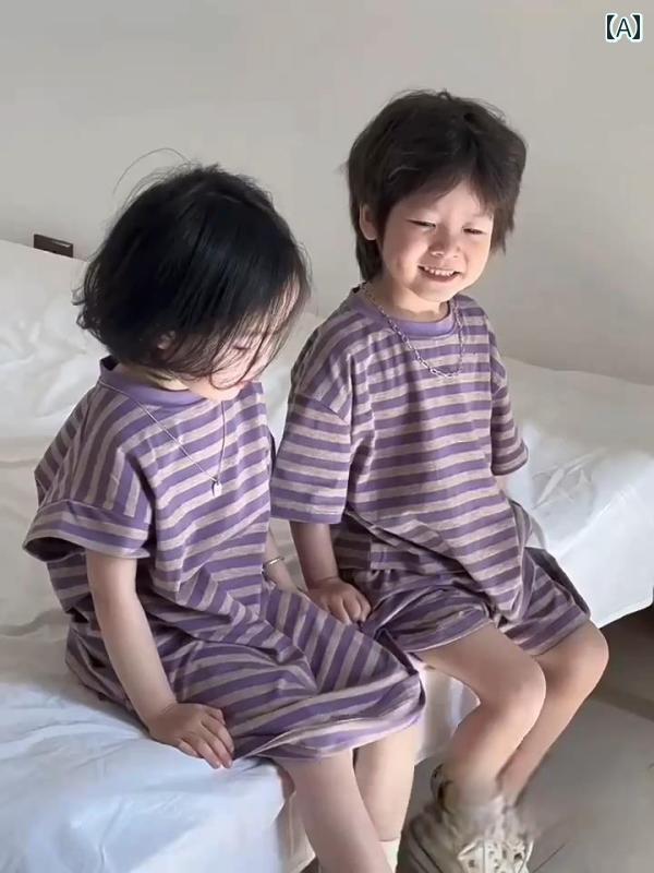 ボーダーワンピース セットアップ 半袖Tシャツ パンツ スカート 家族リンクコーデ お揃い 3人〜4人家族