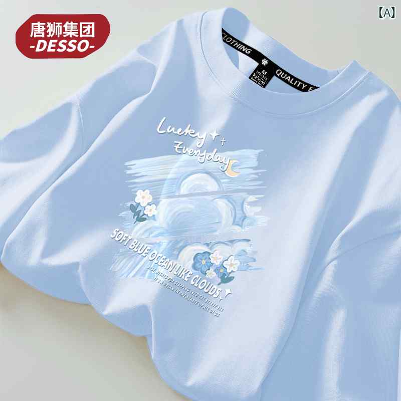 Other - レディース 半袖 Tシャツ ゆったり 2025 夏 豪華 綿 女の子 青 トップス カットソー カジュアル シンプル 大きめ