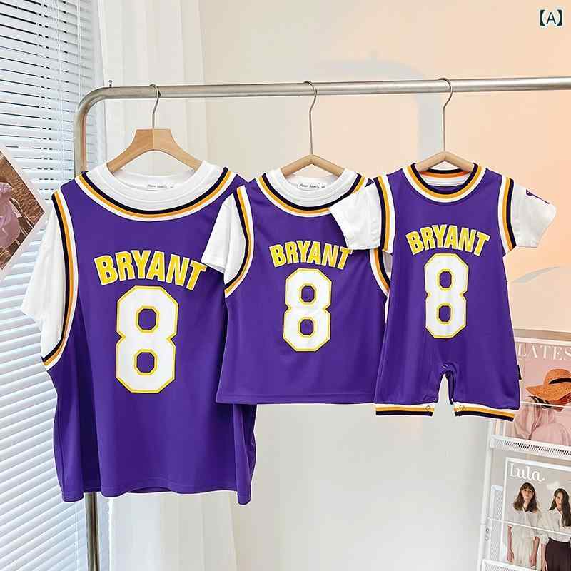 ベビー 親子 衣装 バスケットボール スーツ フェイクツーピース 重ね着風 3人または 4人 家族 Tシャツ ..